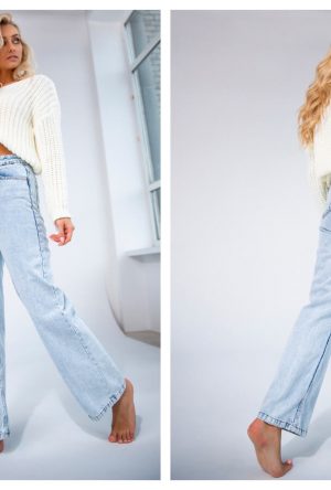 Szerokie jeansy z nieobszytymi kieszeniami