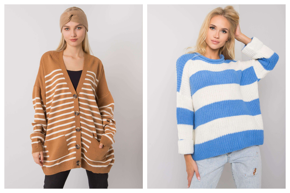 modne swetry damskie w cienkie i grube paski hurt24 online