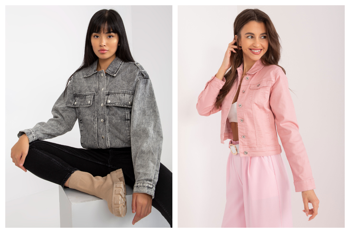 różowa i szara kurtka jeansowa damska ze sklepu online