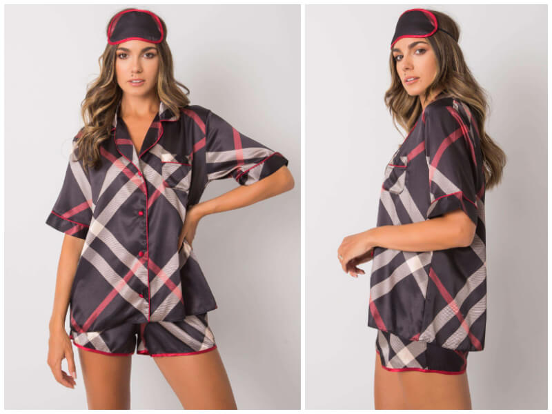 Satynowa piżama w kratę – stylowy komplet do spania
